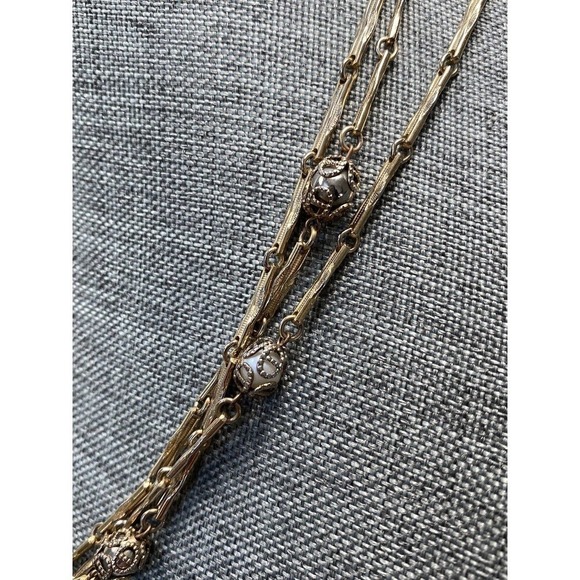 Necklace Vintage Caged Pearls Gold Tone Metal Beads Linked 30” - Picture 4 of 16
